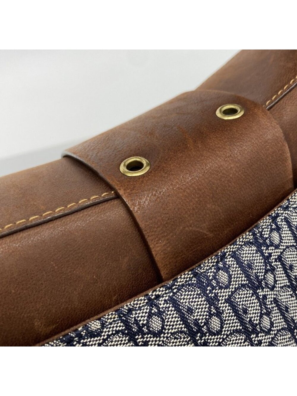 ★SOLD★ Dior Shoulder Bag Street Chic Canvas Leather Navy Brown Gold - Picture 9 of 10